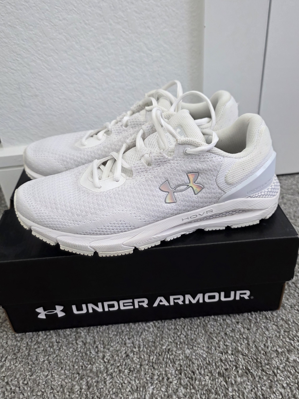 Under Armour HOVR White Running Shoes with Iridescent Logo